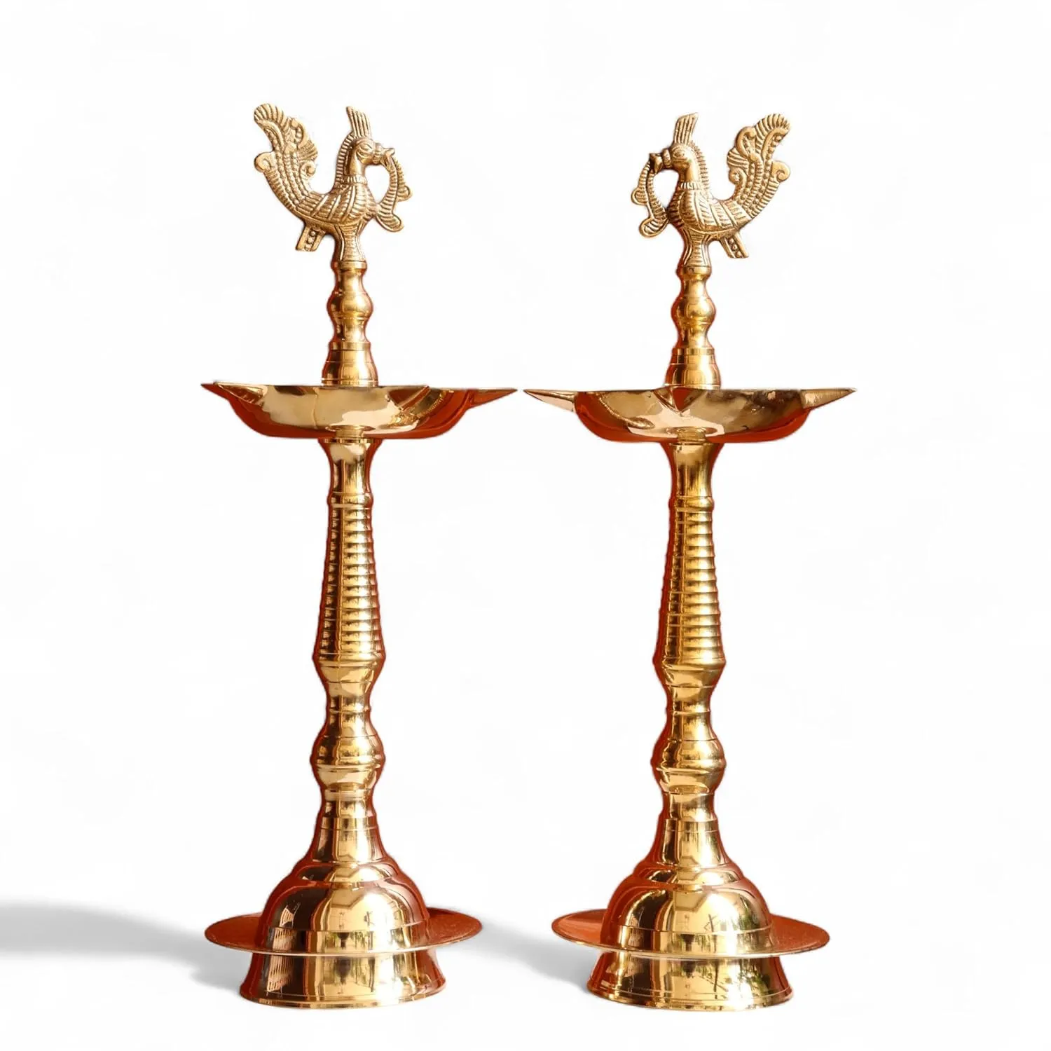 Kerala Brass Samai Diya for Pooja Big Size  12 Inch Premium Kuthu Vilakku Peacock Design